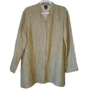Eileen Fisher Green Viscose Linen Button Jacket L Lagenlook Relaxed Artsy